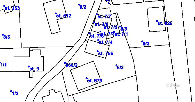Parcela st. 756 v KÚ Kokonín, Katastrální mapa