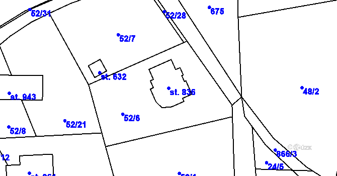 Parcela st. 836 v KÚ Kokonín, Katastrální mapa