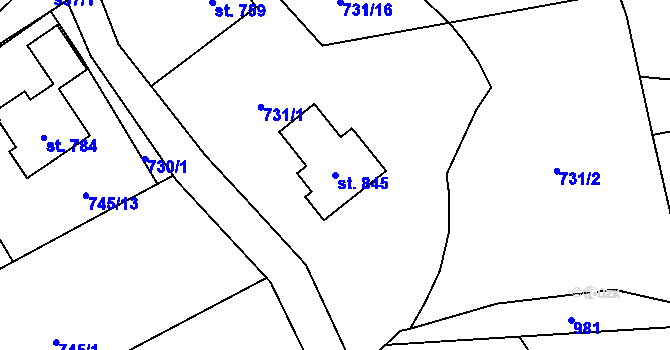 Parcela st. 845 v KÚ Kokonín, Katastrální mapa