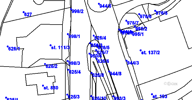 Parcela st. 626/7 v KÚ Kokonín, Katastrální mapa