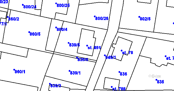 Parcela st. 891 v KÚ Kokonín, Katastrální mapa