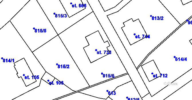 Parcela st. 733 v KÚ Kokonín, Katastrální mapa