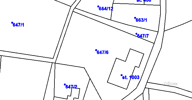 Parcela st. 647/6 v KÚ Kokonín, Katastrální mapa