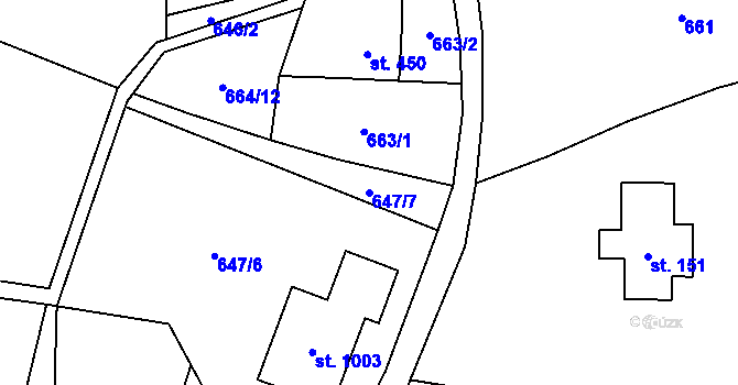 Parcela st. 647/7 v KÚ Kokonín, Katastrální mapa