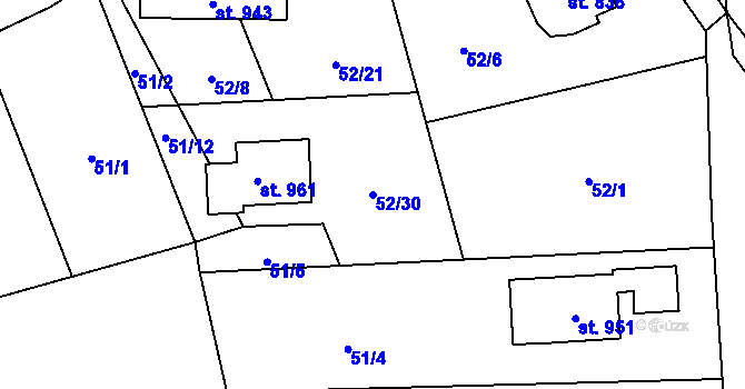 Parcela st. 52/30 v KÚ Kokonín, Katastrální mapa