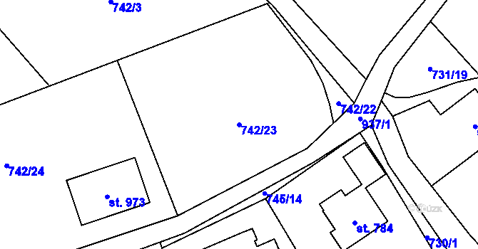 Parcela st. 742/23 v KÚ Kokonín, Katastrální mapa