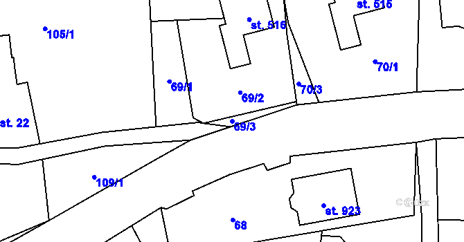 Parcela st. 69/3 v KÚ Kokonín, Katastrální mapa