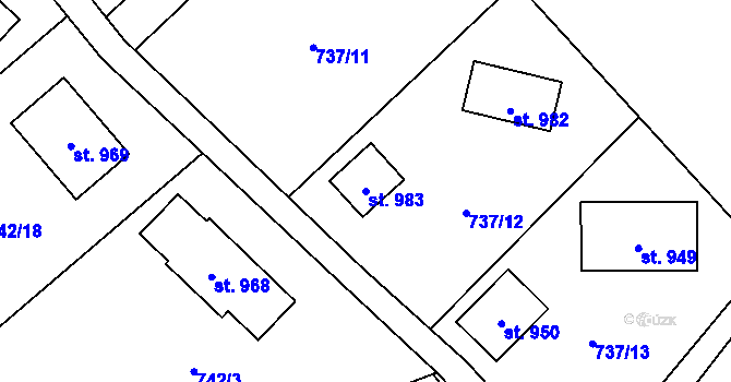 Parcela st. 983 v KÚ Kokonín, Katastrální mapa