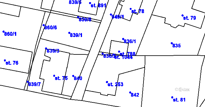 Parcela st. 836/2 v KÚ Kokonín, Katastrální mapa