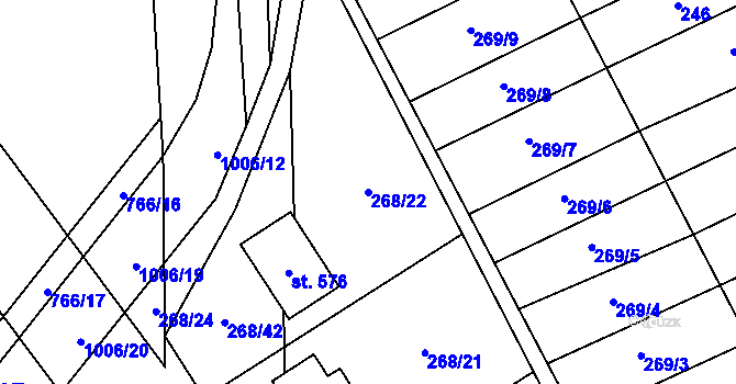 Parcela st. 268/22 v KÚ Kokory, Katastrální mapa