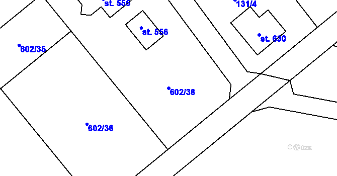 Parcela st. 602/38 v KÚ Kokory, Katastrální mapa