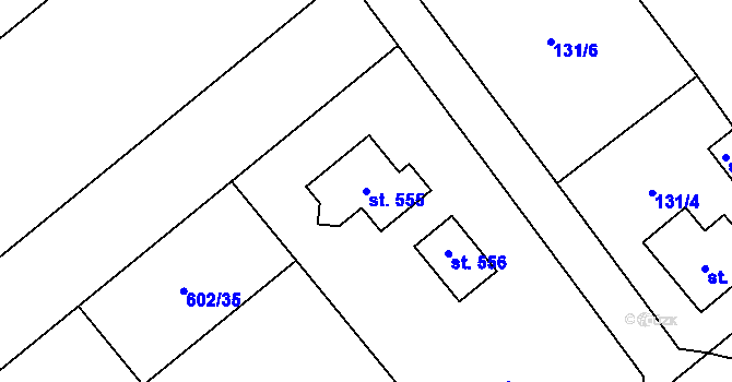 Parcela st. 555 v KÚ Kokory, Katastrální mapa