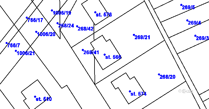 Parcela st. 566 v KÚ Kokory, Katastrální mapa