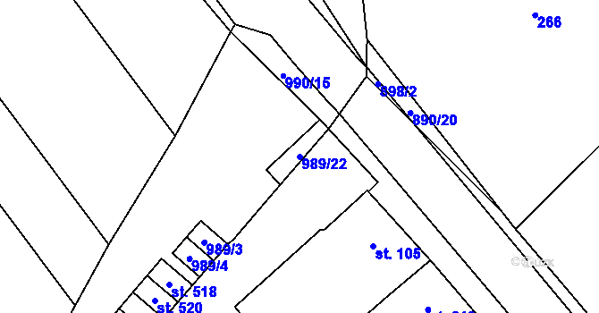 Parcela st. 989/22 v KÚ Kokory, Katastrální mapa