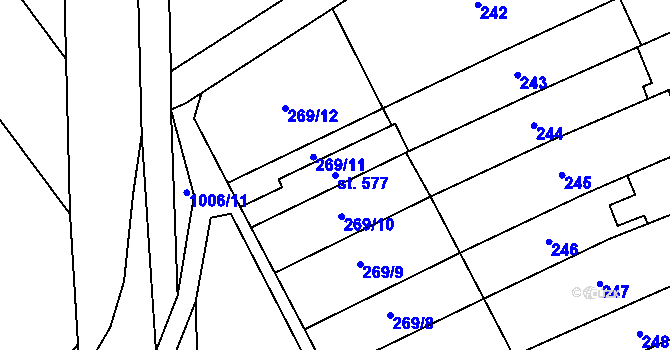Parcela st. 577 v KÚ Kokory, Katastrální mapa