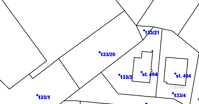 Parcela st. 133/20 v KÚ Kokory, Katastrální mapa