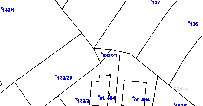Parcela st. 133/21 v KÚ Kokory, Katastrální mapa