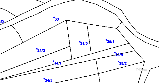 Parcela st. 34/5 v KÚ Kokory, Katastrální mapa