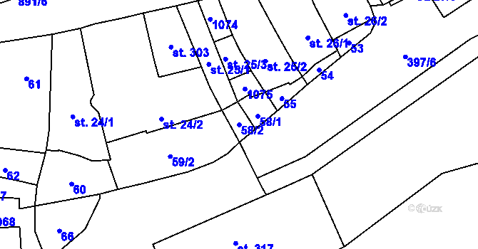 Parcela st. 58/2 v KÚ Kokory, Katastrální mapa