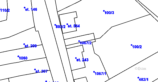 Parcela st. 1067/2 v KÚ Kokory, Katastrální mapa