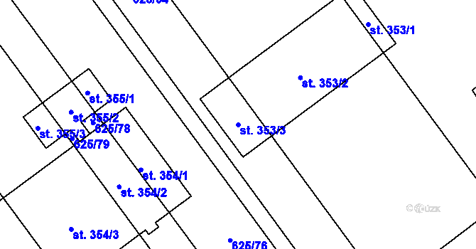 Parcela st. 353/3 v KÚ Kokory, Katastrální mapa