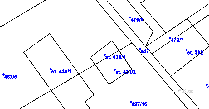 Parcela st. 431/1 v KÚ Kokory, Katastrální mapa