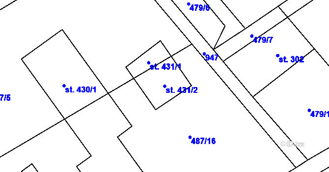 Parcela st. 431/2 v KÚ Kokory, Katastrální mapa