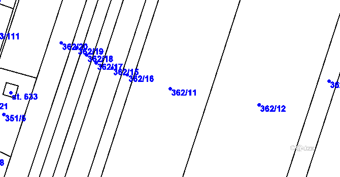 Parcela st. 362/11 v KÚ Kokory, Katastrální mapa