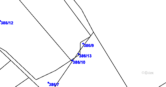 Parcela st. 386/9 v KÚ Kokory, Katastrální mapa