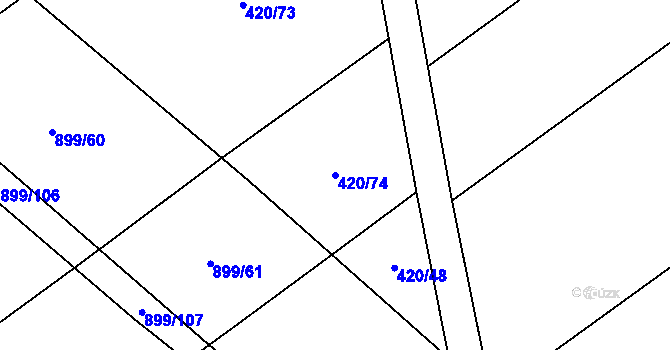 Parcela st. 420/74 v KÚ Kokory, Katastrální mapa