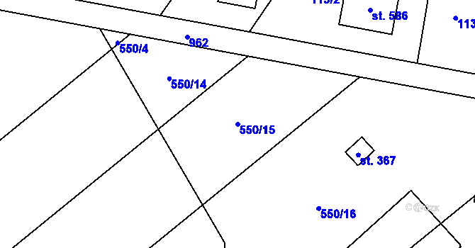 Parcela st. 550/15 v KÚ Kokory, Katastrální mapa