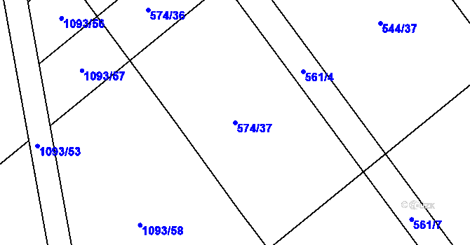 Parcela st. 574/37 v KÚ Kokory, Katastrální mapa