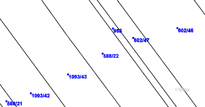 Parcela st. 588/22 v KÚ Kokory, Katastrální mapa