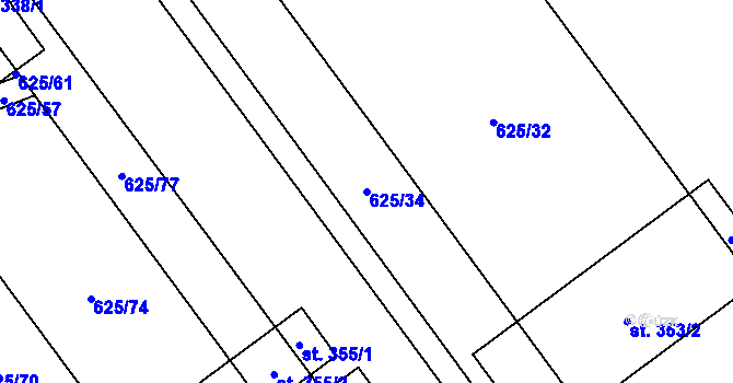 Parcela st. 625/34 v KÚ Kokory, Katastrální mapa