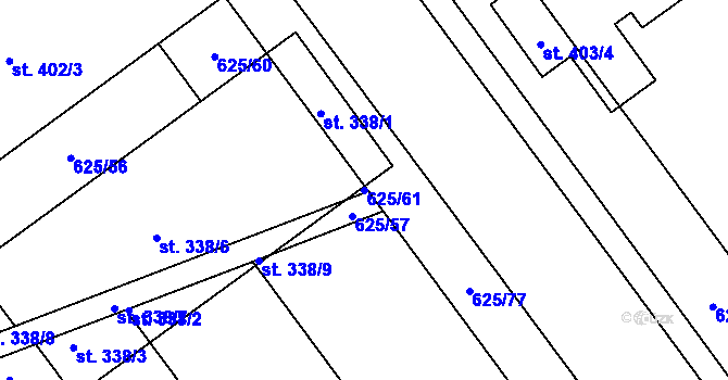 Parcela st. 625/61 v KÚ Kokory, Katastrální mapa