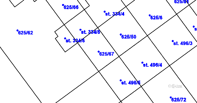 Parcela st. 625/67 v KÚ Kokory, Katastrální mapa