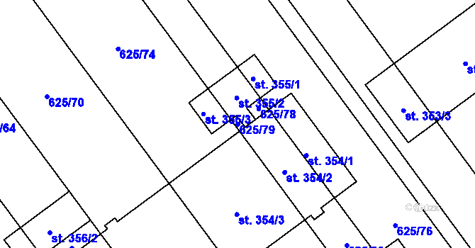 Parcela st. 625/79 v KÚ Kokory, Katastrální mapa