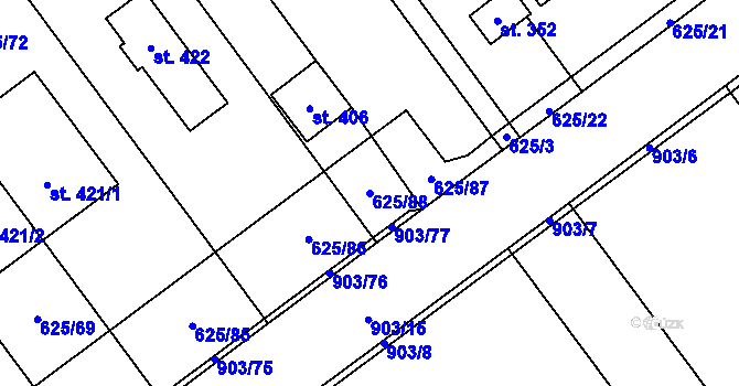 Parcela st. 625/88 v KÚ Kokory, Katastrální mapa