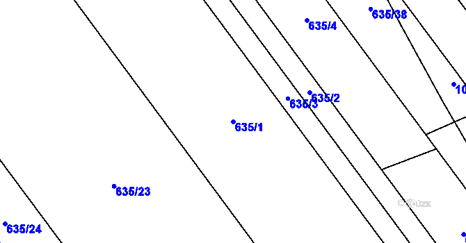 Parcela st. 635/1 v KÚ Kokory, Katastrální mapa