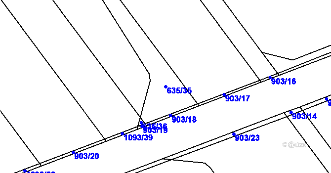 Parcela st. 635/35 v KÚ Kokory, Katastrální mapa