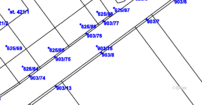 Parcela st. 903/8 v KÚ Kokory, Katastrální mapa