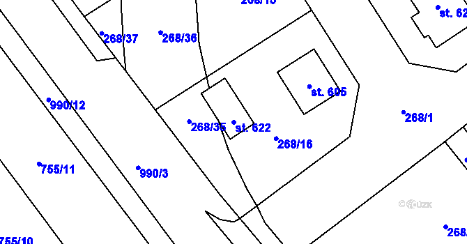 Parcela st. 622 v KÚ Kokory, Katastrální mapa