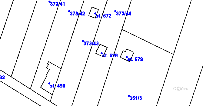 Parcela st. 629 v KÚ Kokory, Katastrální mapa