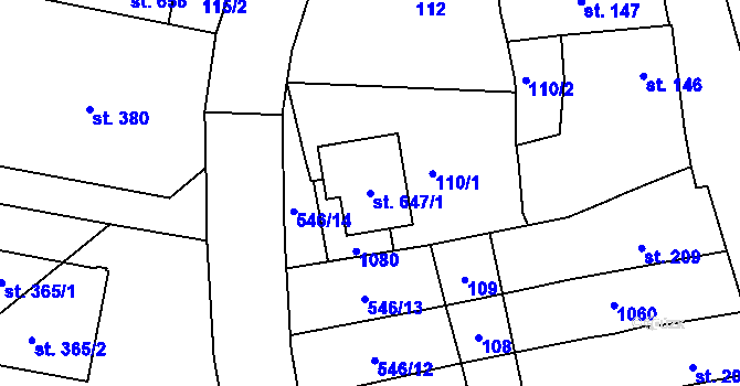 Parcela st. 647/1 v KÚ Kokory, Katastrální mapa