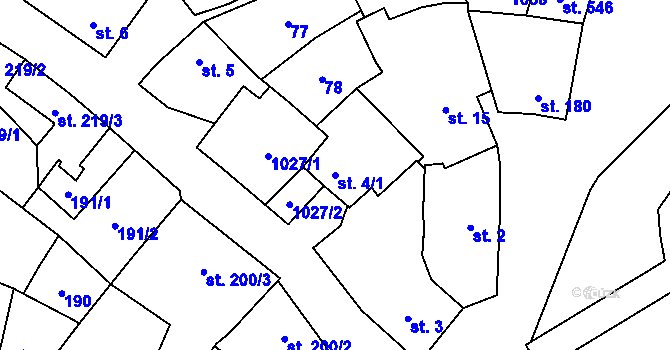 Parcela st. 4/1 v KÚ Kokory, Katastrální mapa
