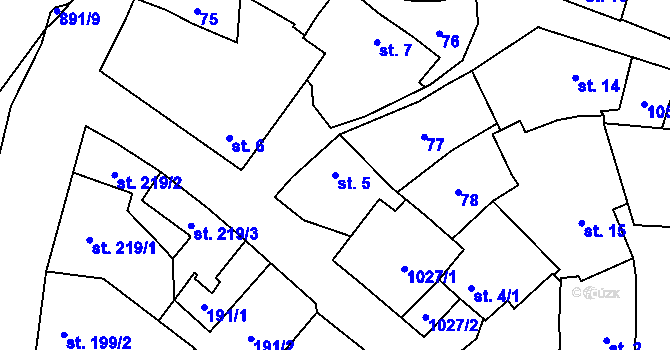 Parcela st. 5 v KÚ Kokory, Katastrální mapa