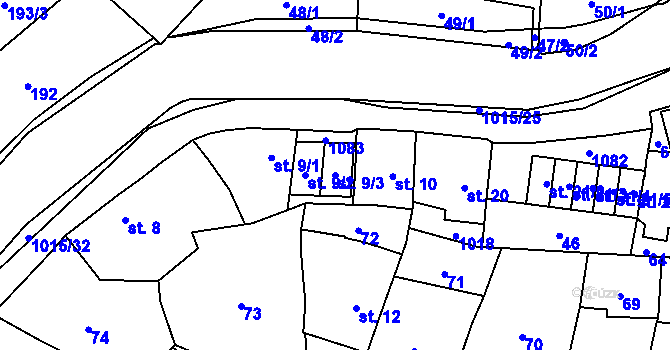 Parcela st. 9/3 v KÚ Kokory, Katastrální mapa