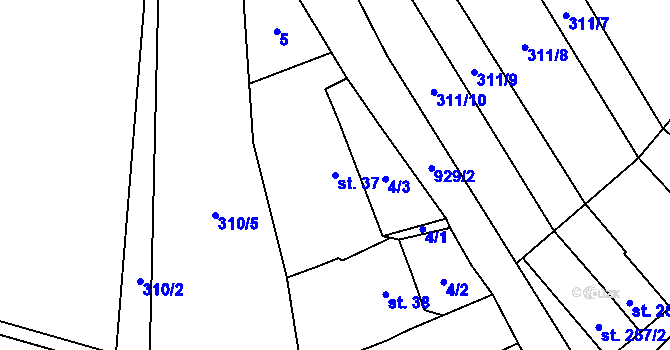 Parcela st. 37 v KÚ Kokory, Katastrální mapa