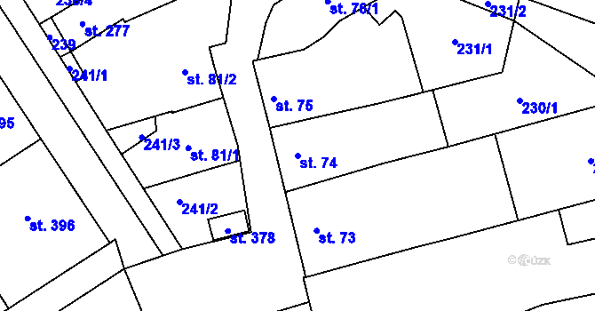 Parcela st. 74 v KÚ Kokory, Katastrální mapa