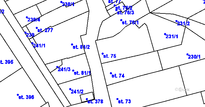 Parcela st. 75 v KÚ Kokory, Katastrální mapa